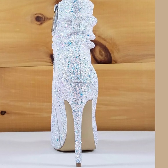 White glitter peep toe heeled bootie - Picture 4 of 5
